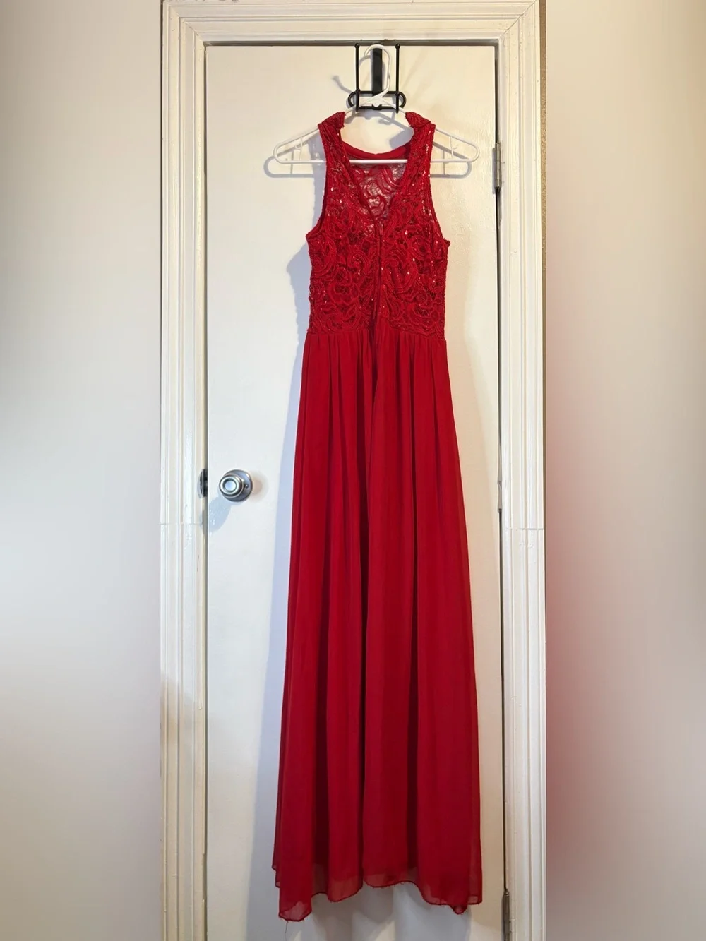 Red Lace Maxi Dress| Formal Evening Dress | Red Chiffon